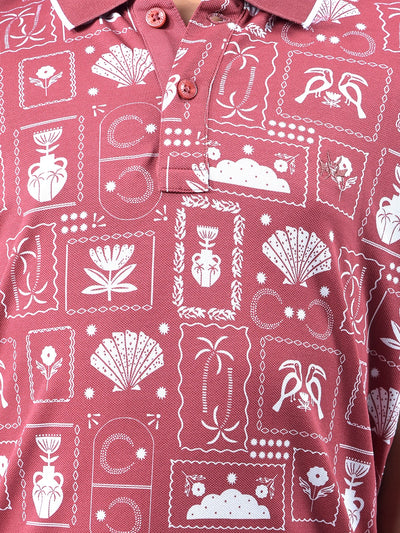 Pink Printed Polo Neck T-Shirt