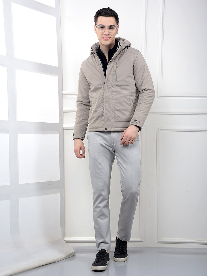 Beige Hooded Neck Puffer Jacket