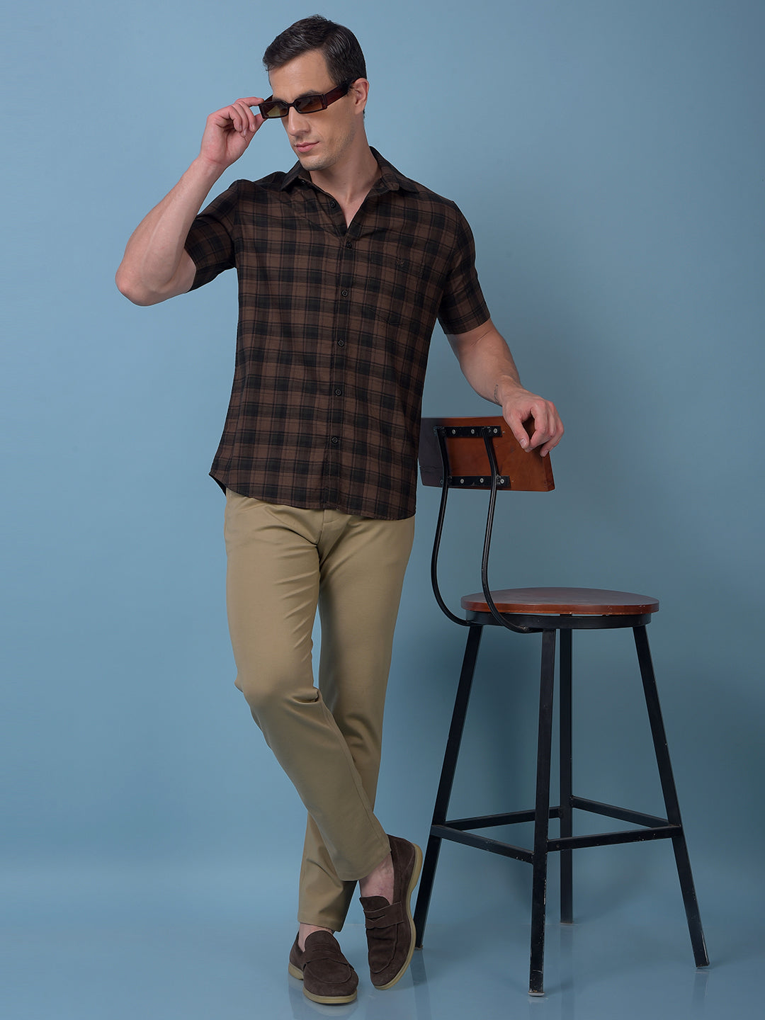 Brown Checked 100% Cotton Shirt