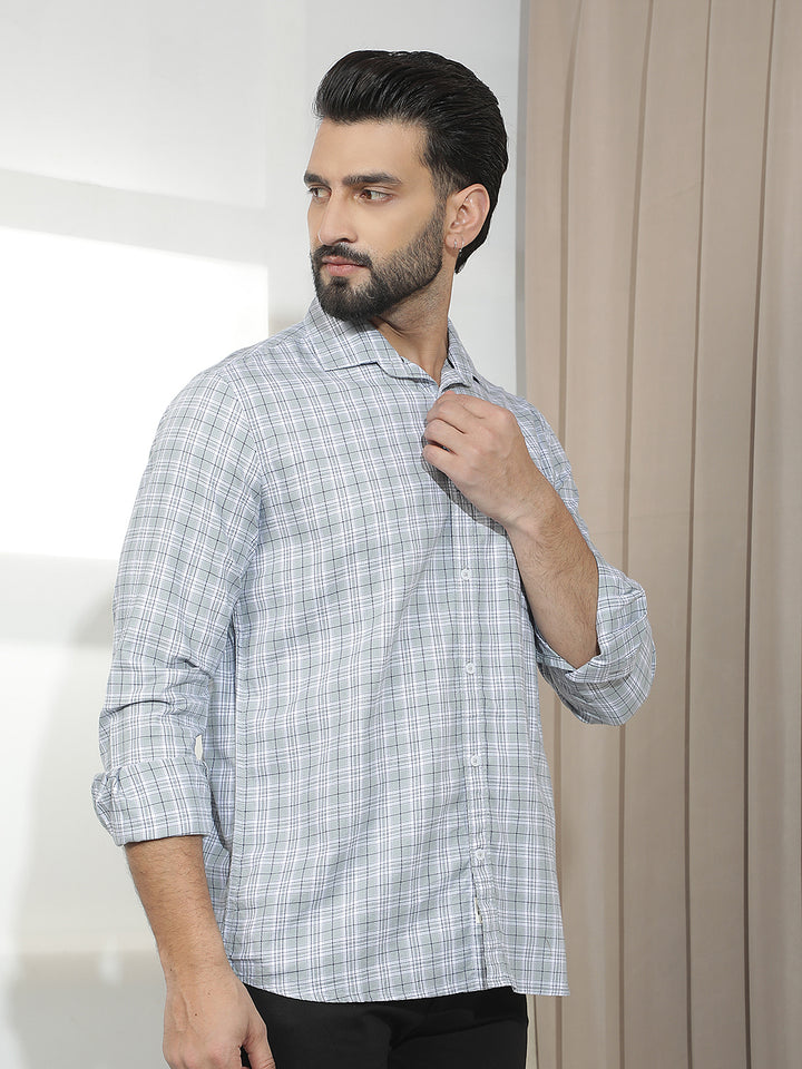 Grey 100% Cotton Checked Shirt
