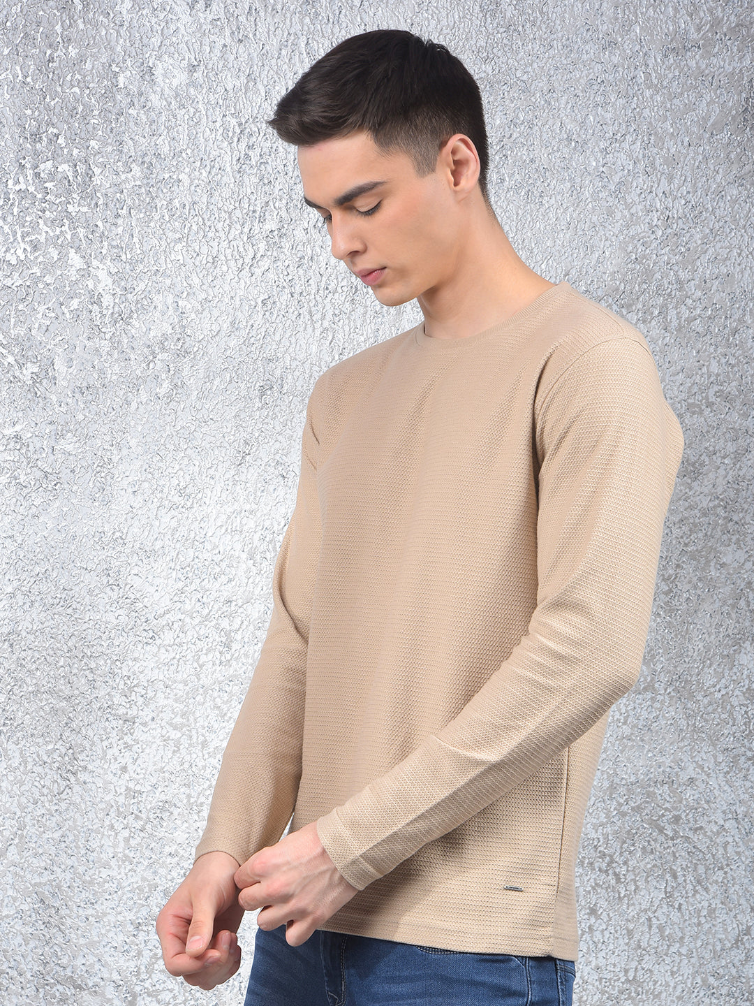 Beige Textured Knit Sweatshirt