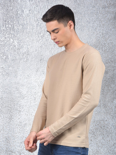 Beige Textured Knit Sweatshirt