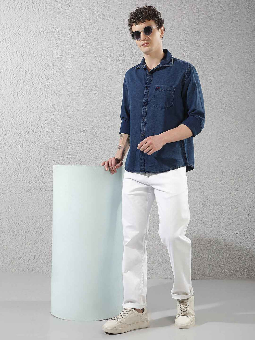 Navy Blue 100% Cotton Denim Shirt