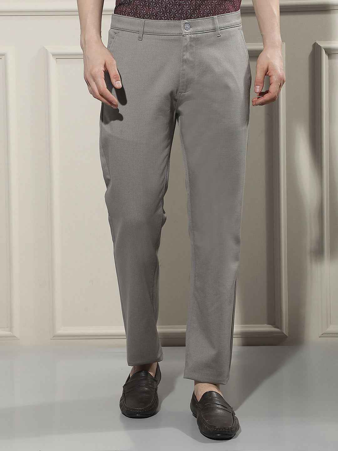 Grey Micro Textured Print Trousers