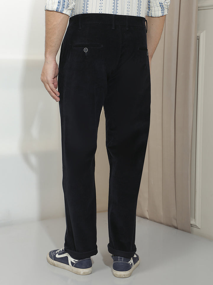 Navy Blue Straight Corduroy Trousers