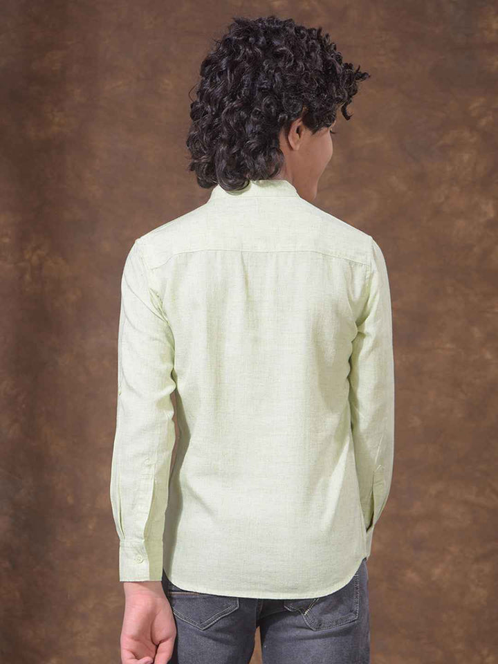 Green Textured Linen Kurta
