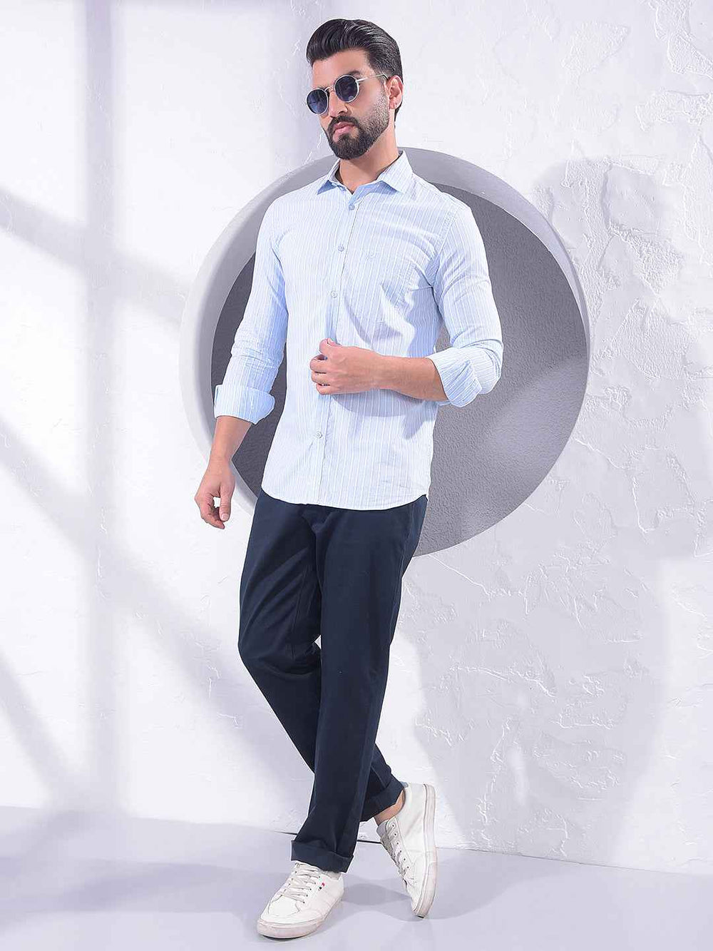 Blue Vertical Stripes 100% Cotton Shirt