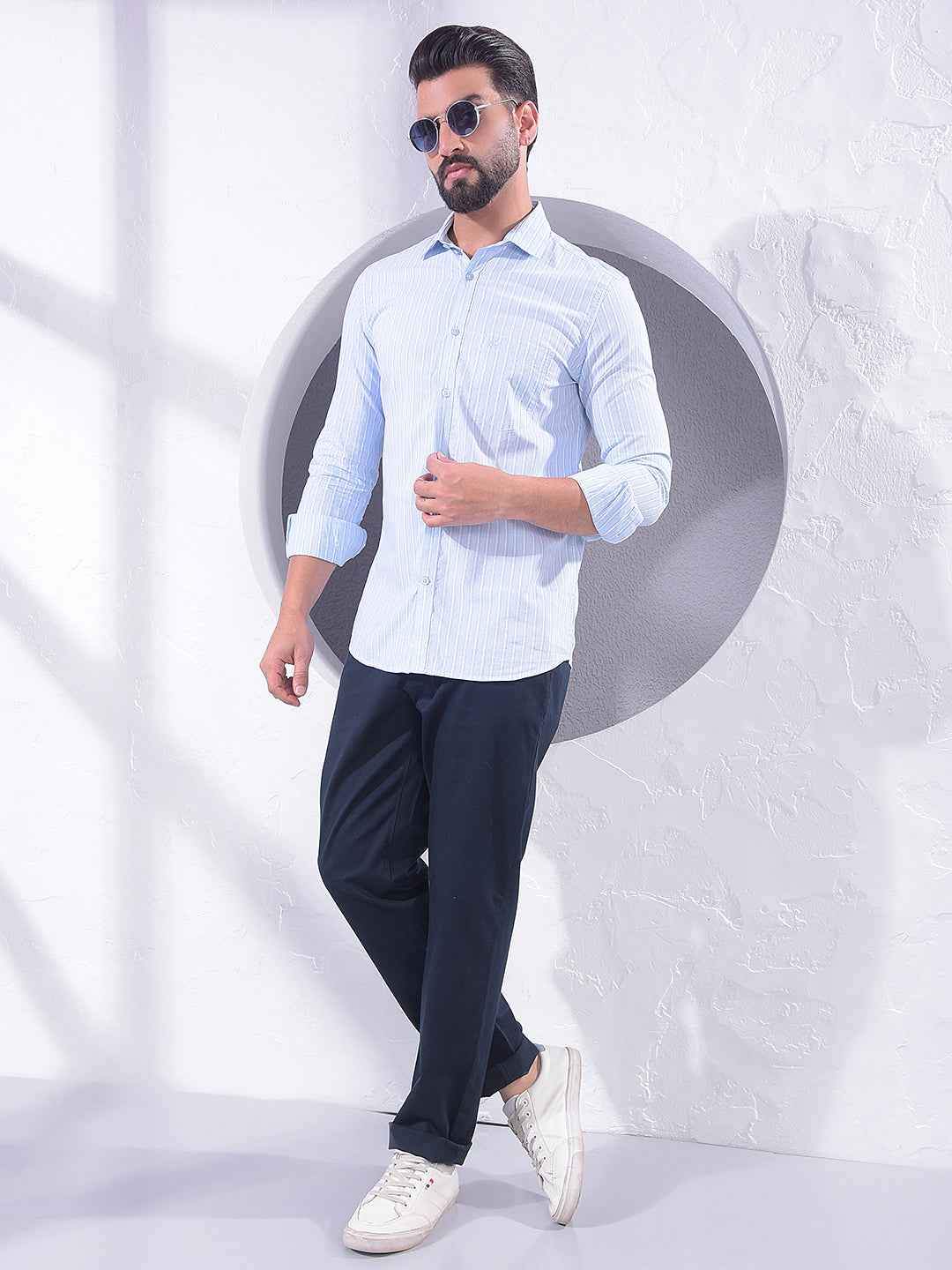 Blue Vertical Stripes 100% Cotton Shirt