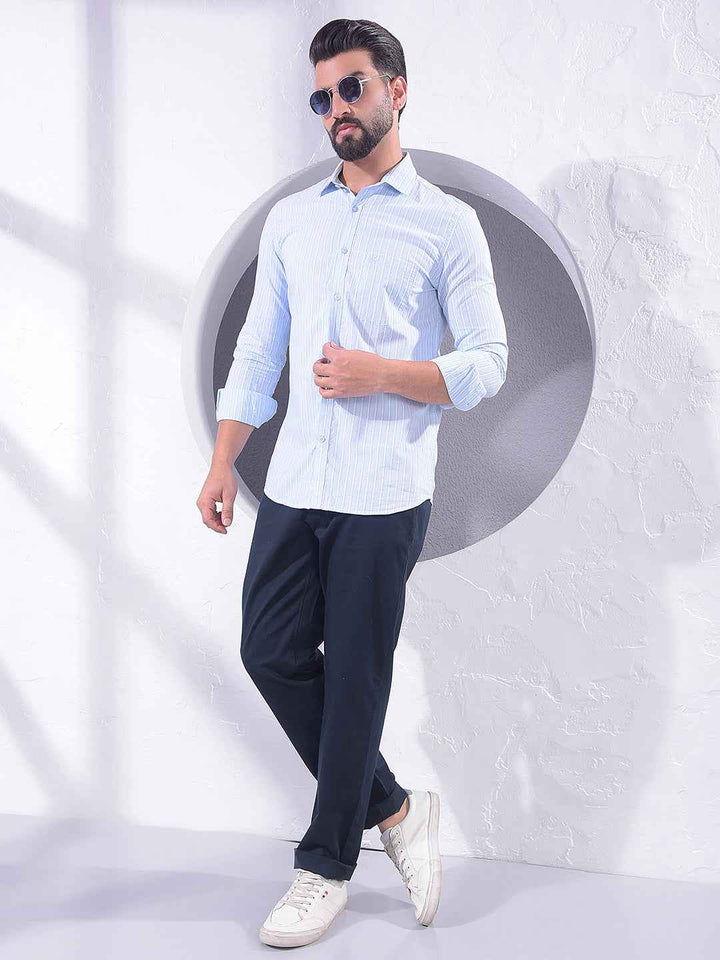 Blue Vertical Stripes 100% Cotton Shirt