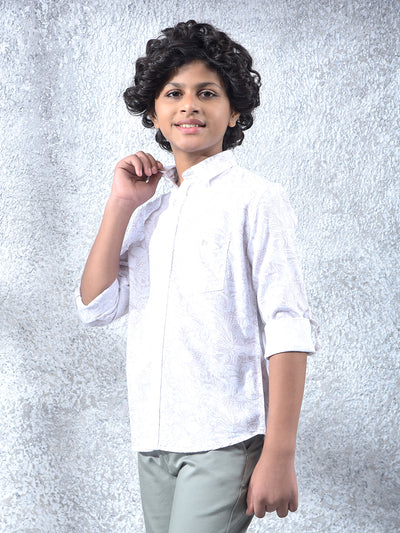 Beige Floral Print Linen Shirt