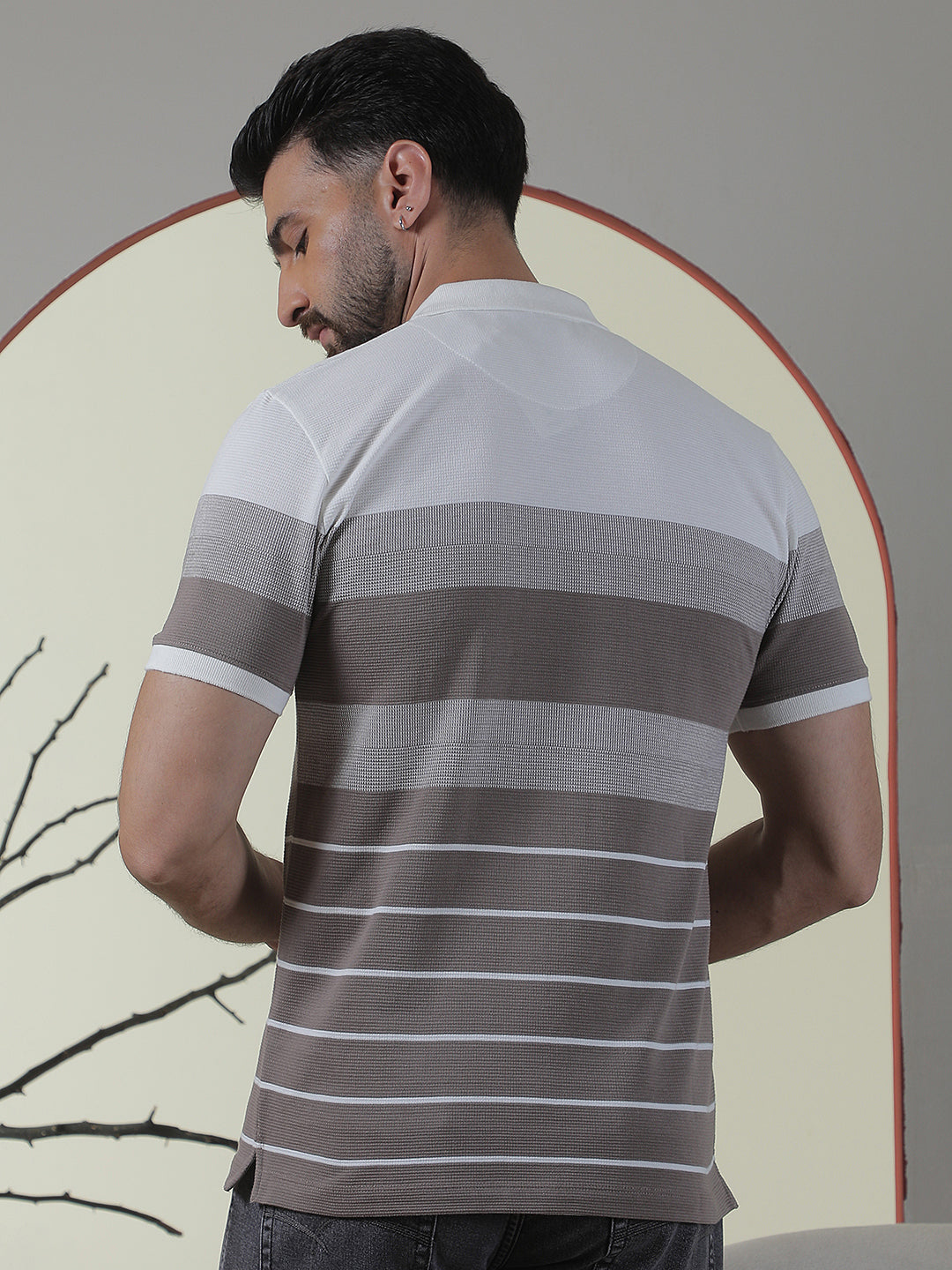 Purple Horizontal Striped Polo Neck T-Shirt