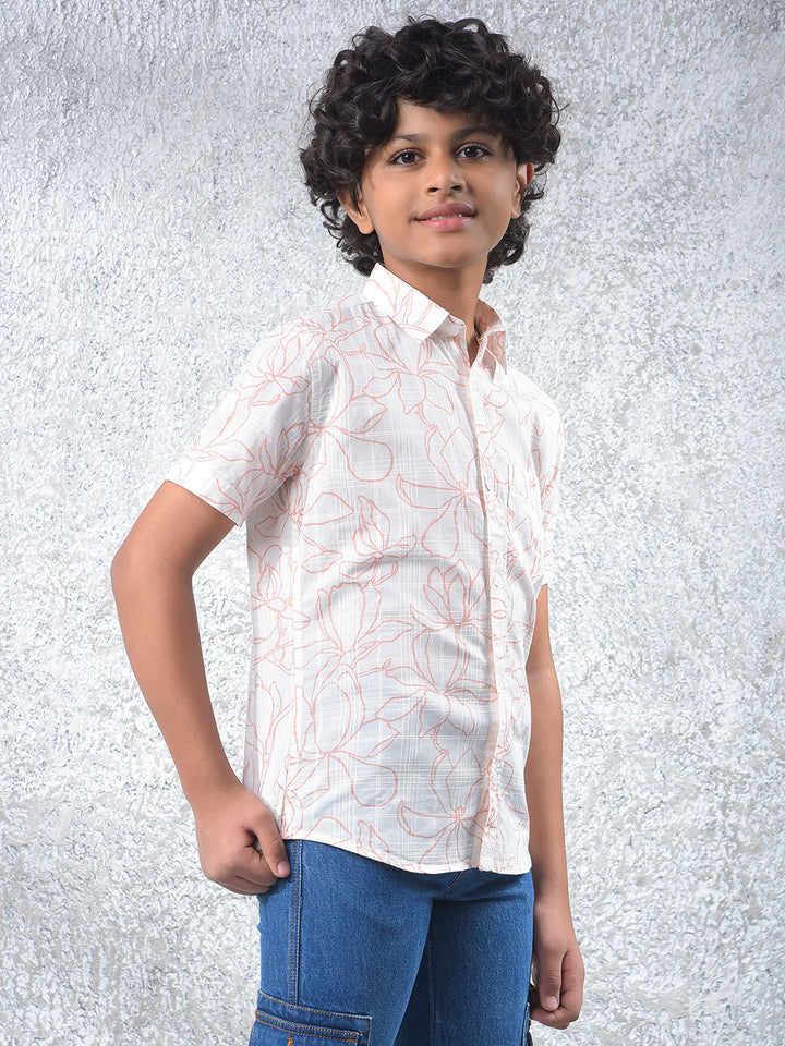 White Floral Print 100% Cotton Shirt-Boys Shirts-Crimsoune Club