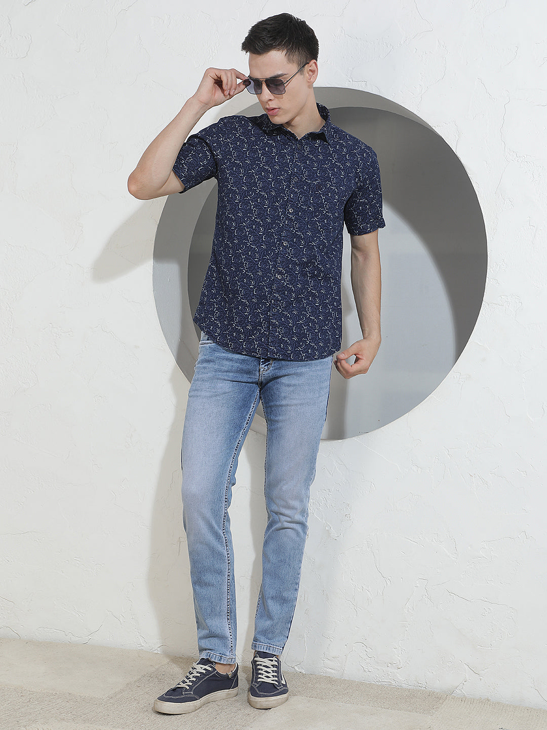 Blue Floral Print 100% Cotton Shirt
