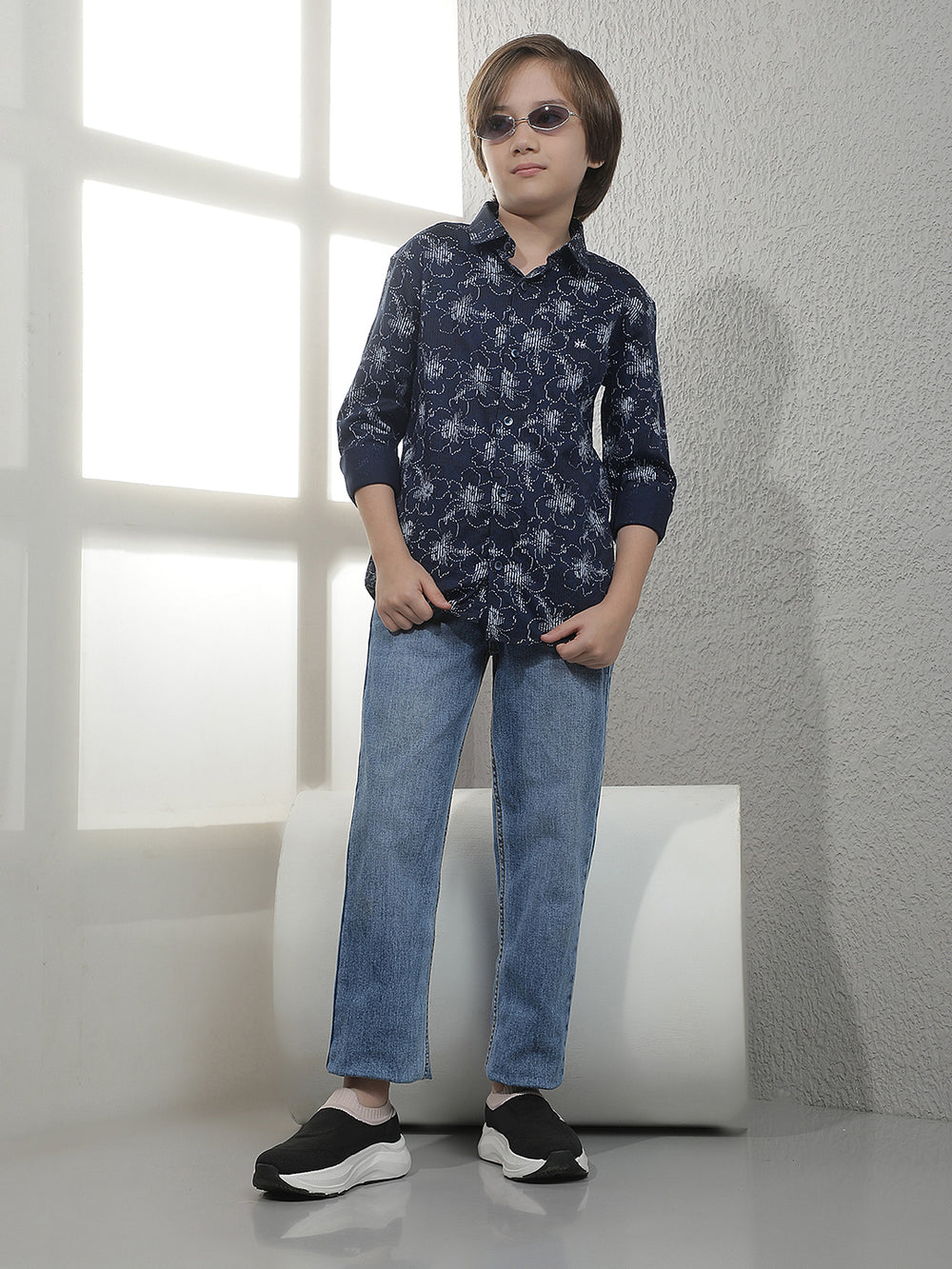 Blue Floral Print 100% Cotton Shirt