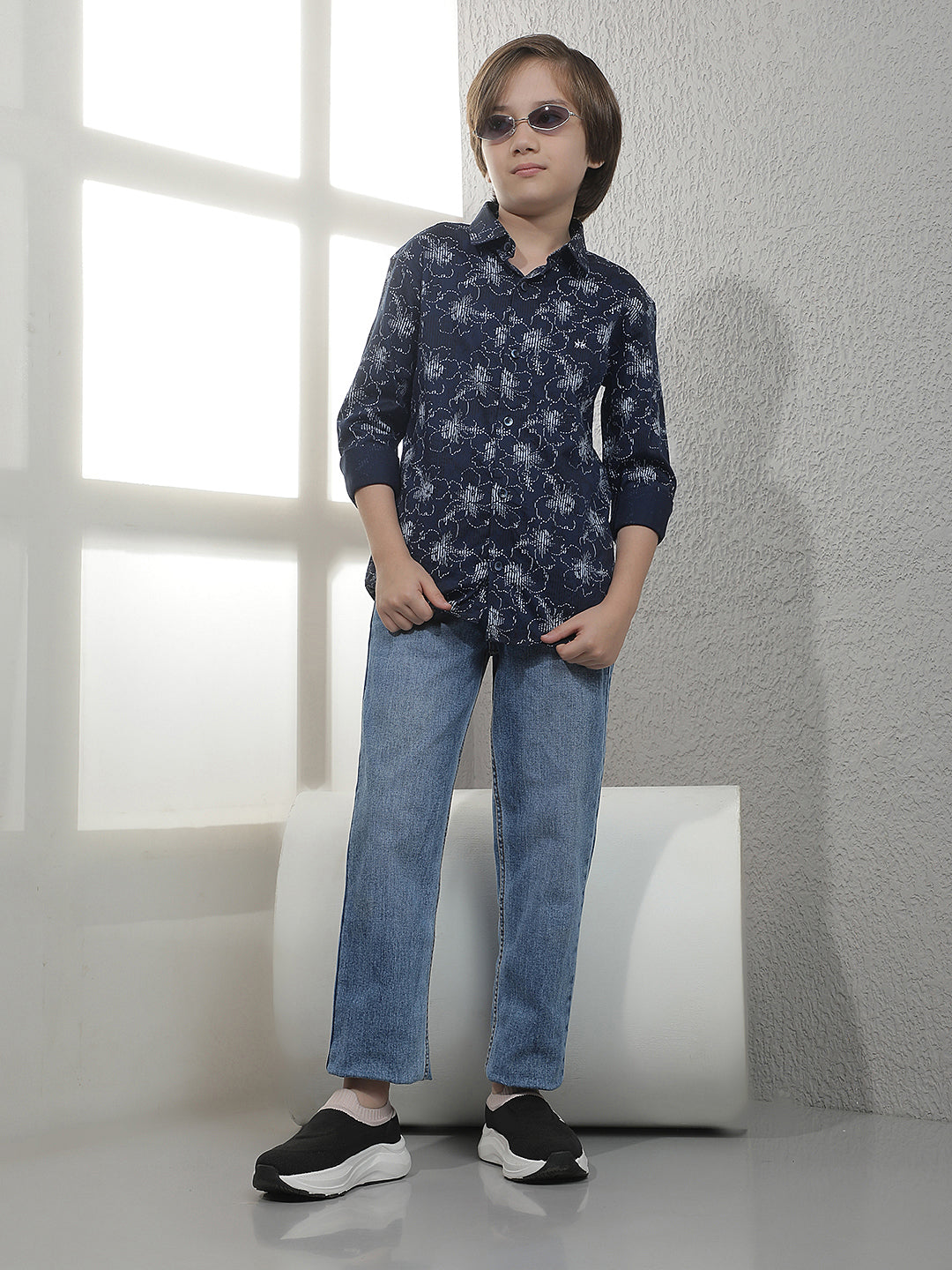 Blue Floral Print 100% Cotton Shirt