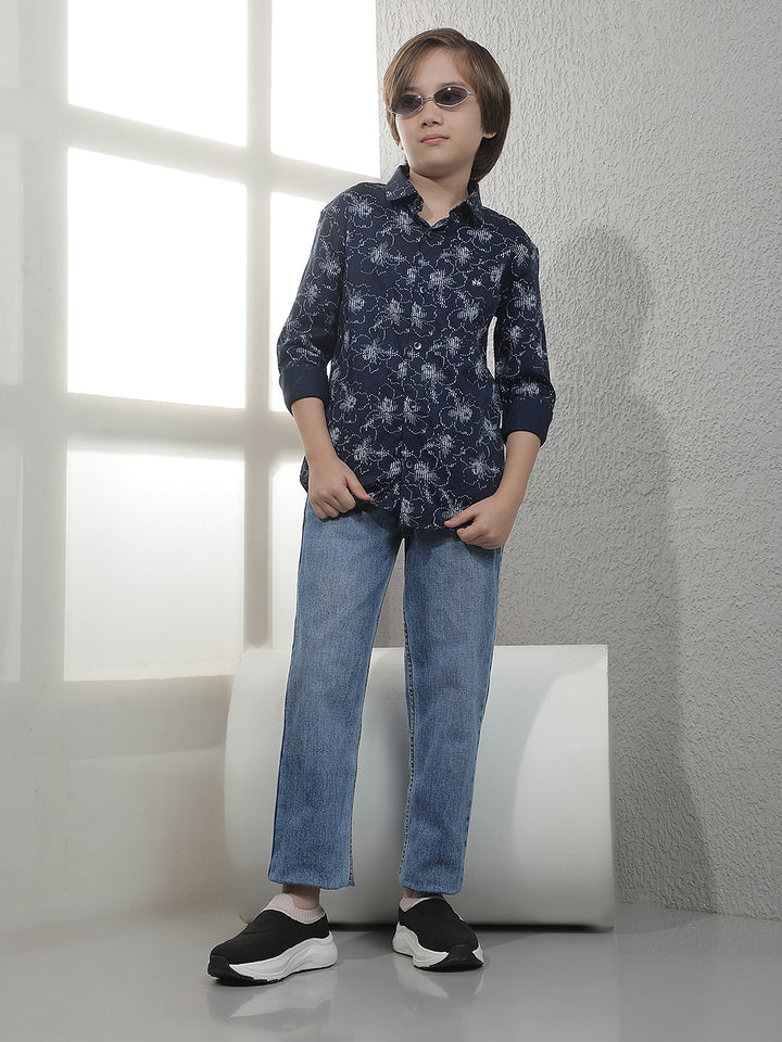 Blue Floral Print 100% Cotton Shirt