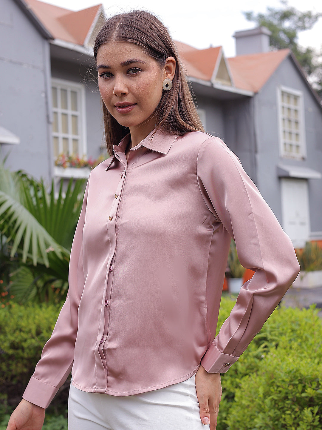 Refined Petal Pink Satin Shirt