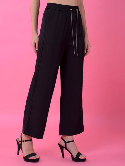 Black Wide-Leg Parallel Trousers
