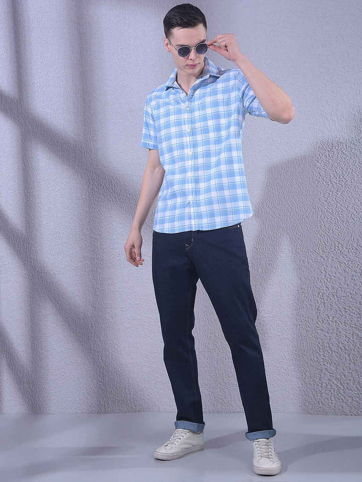 Blue Linen Checked Shirt