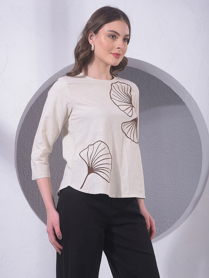 Beige Embroidered Top