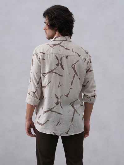 Sleek Brown Printed Linen Shirt