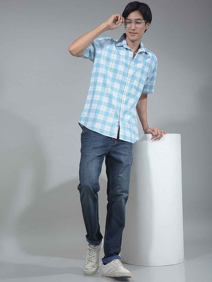 Blue Checked 100% Cotton Shirt