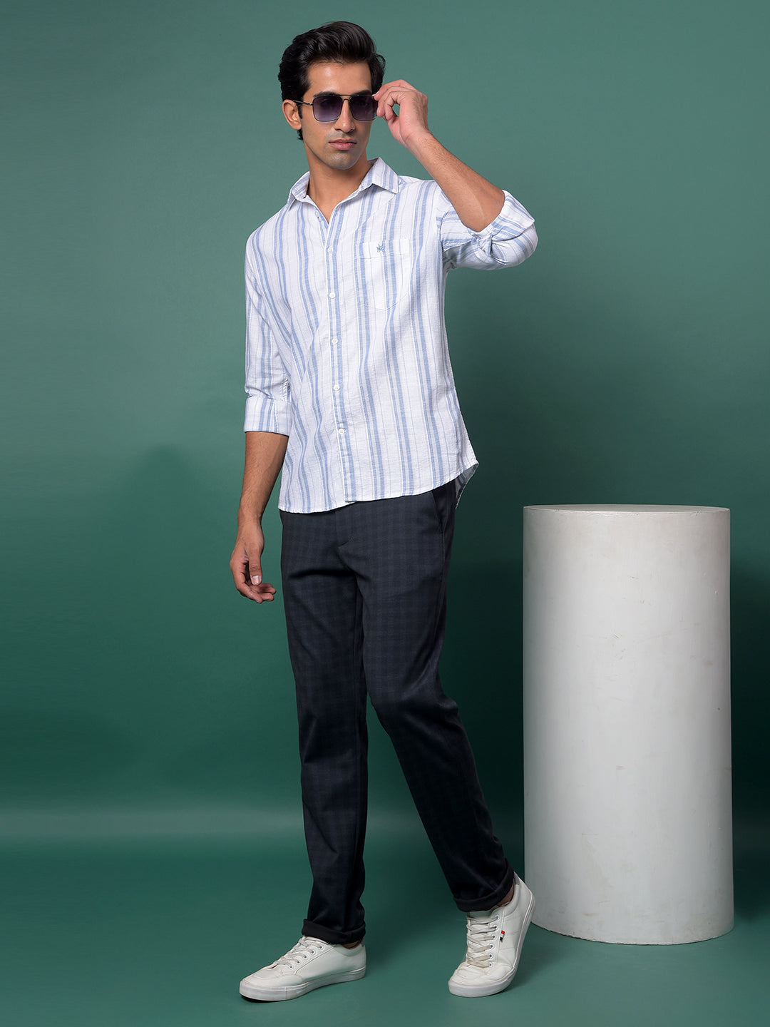 Navy Blue Checked Trousers