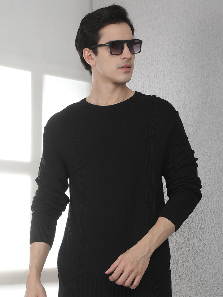 Minimalist Void Black Jacquard Sweater