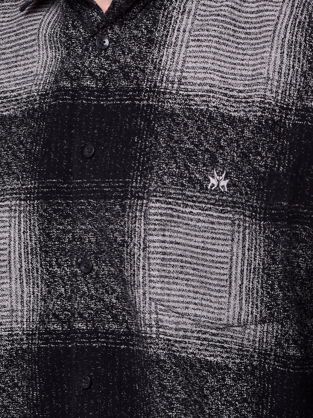 Black Checked 100% Cotton Corduroy Shirt