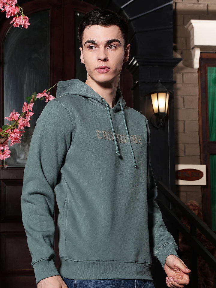 Green Typographic Print Hooded Neck Sweatshirt