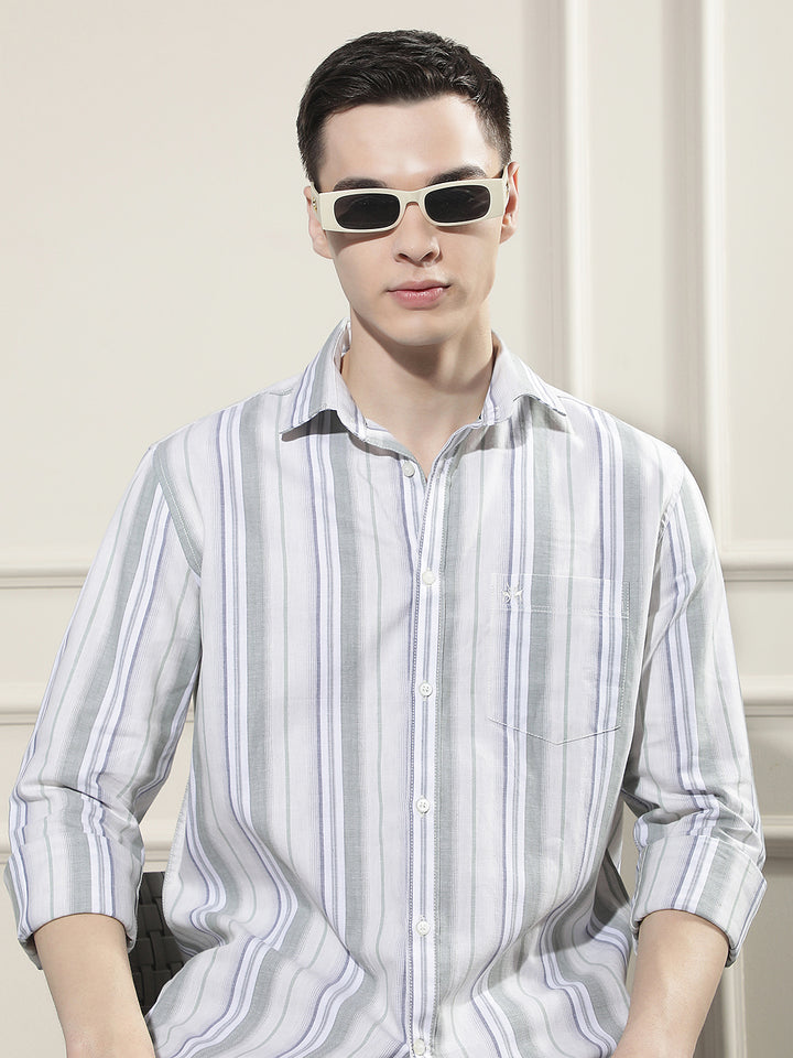 Green Vertical Stripes 100% Cotton Shirt