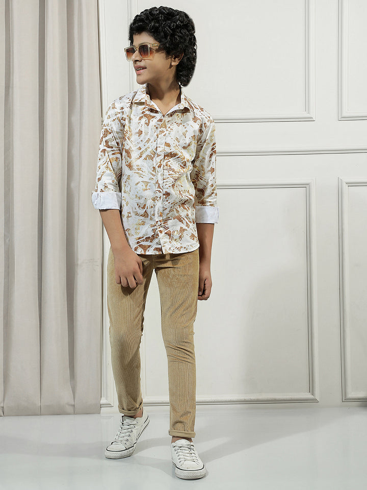 Brown 100% Cotton Camouflage Print Shirt