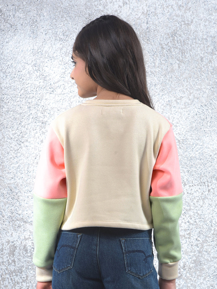 Color-Block Cropped Knitted Sweatshirt-Girls Sweatshirts-Crimsoune Club