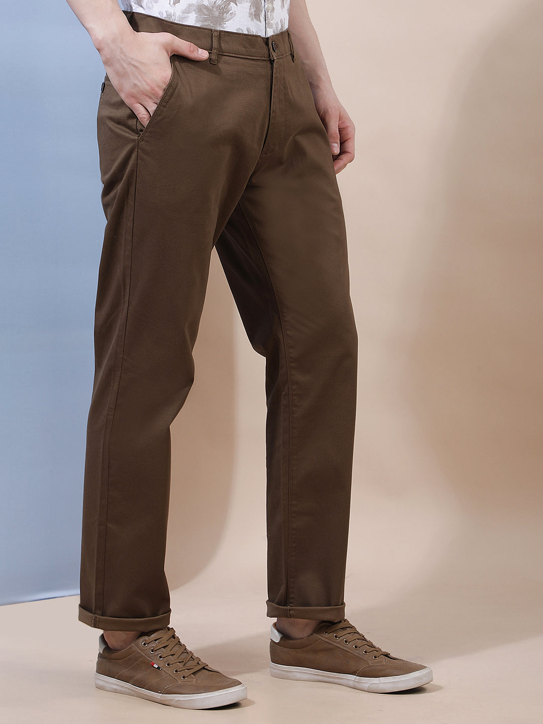 Brown Printed Straight Trousers