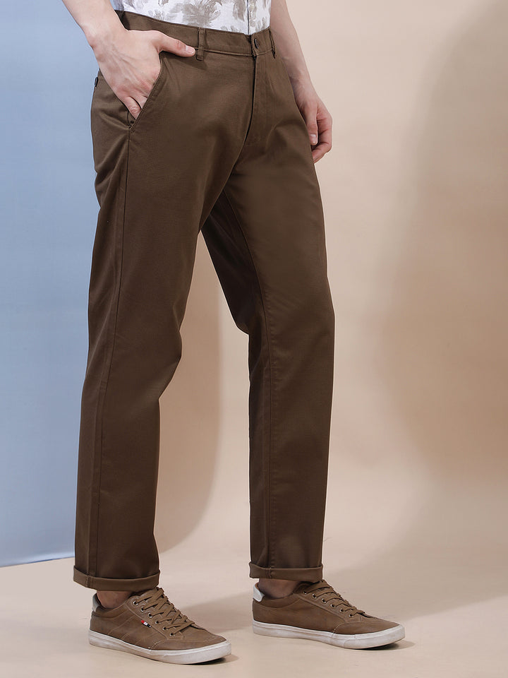Brown Printed Straight Trousers