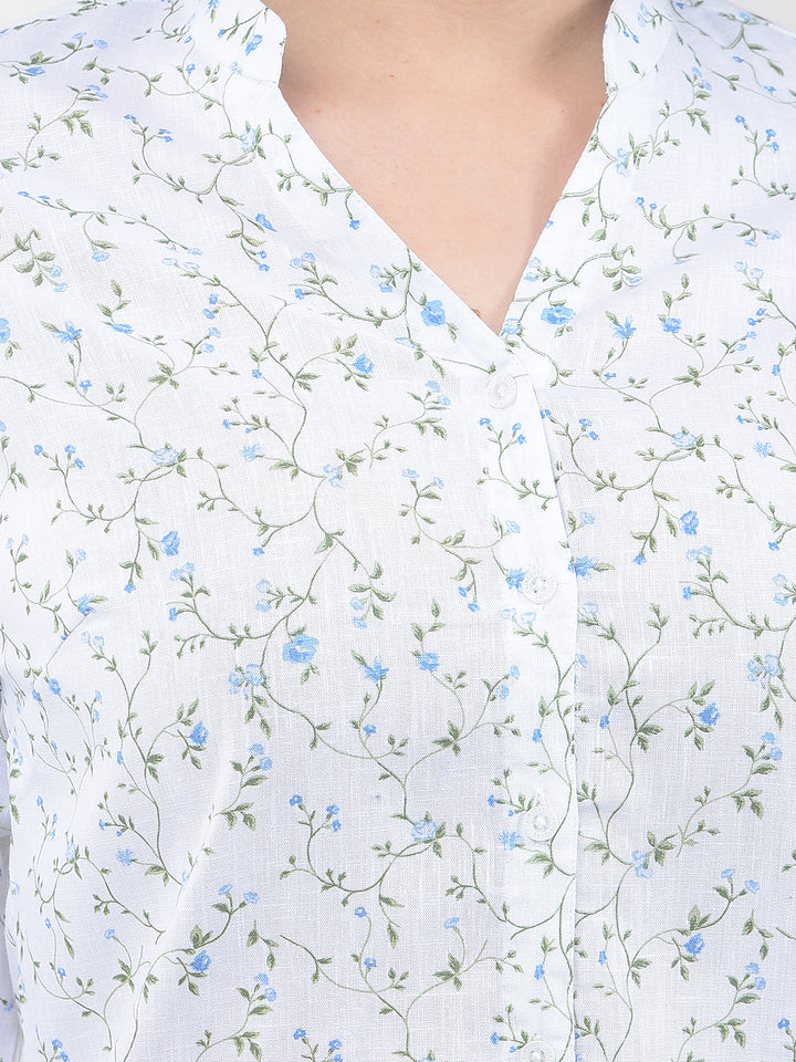 Sky Blue Floral Print Linen Shirt