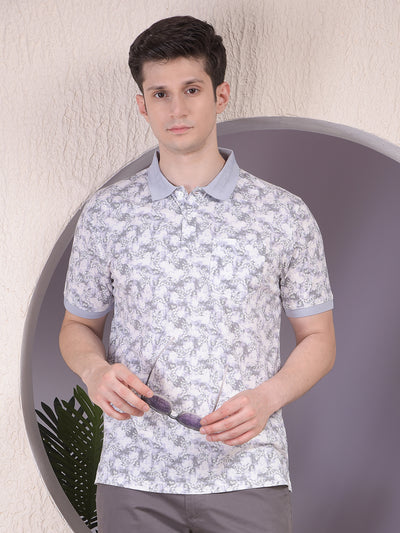 Purple Floral Print Polo-Neck T-Shirt