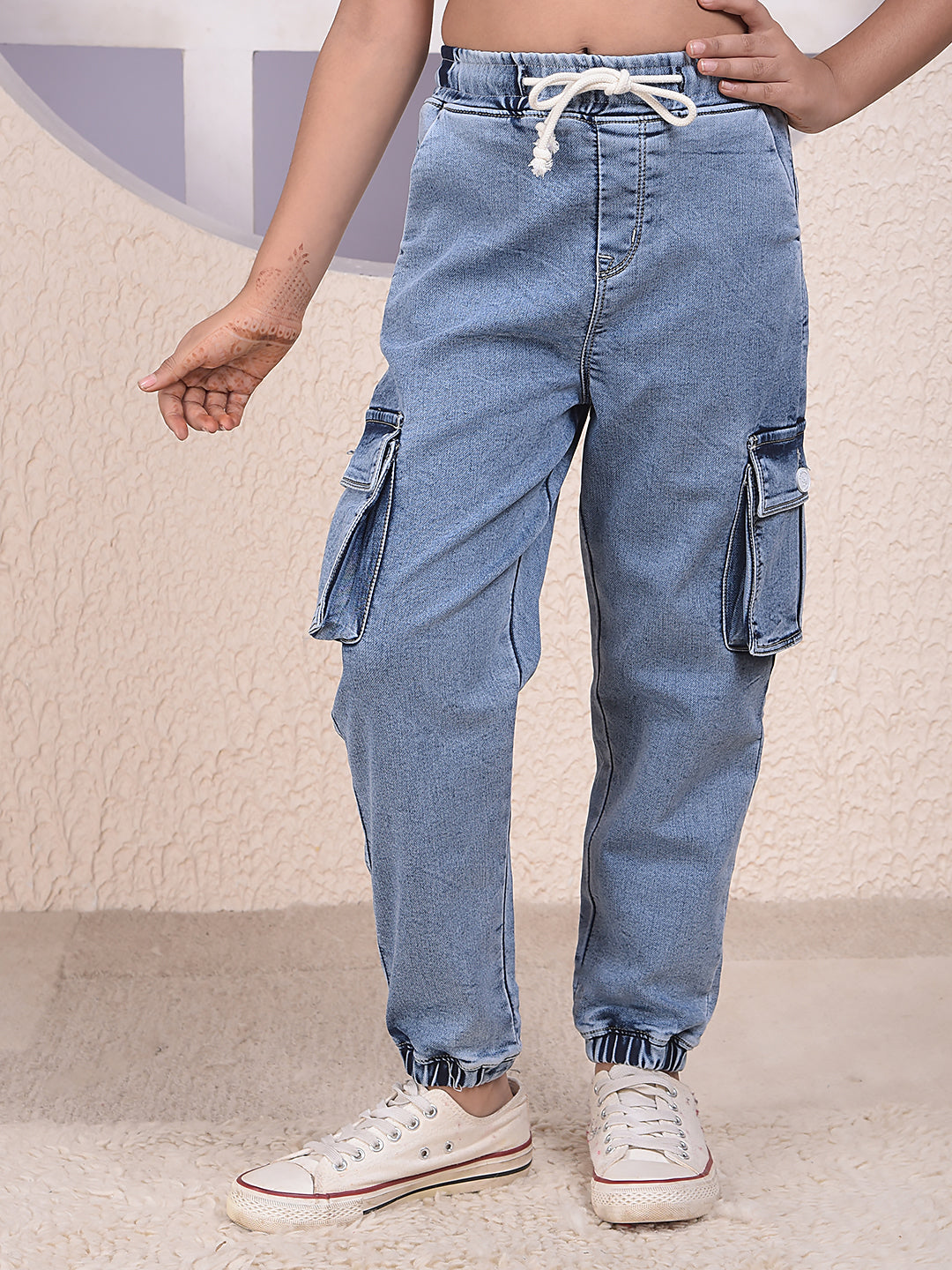 Blue Denim Cargo Joggers