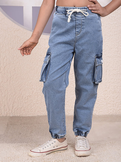 Blue Denim Cargo Joggers