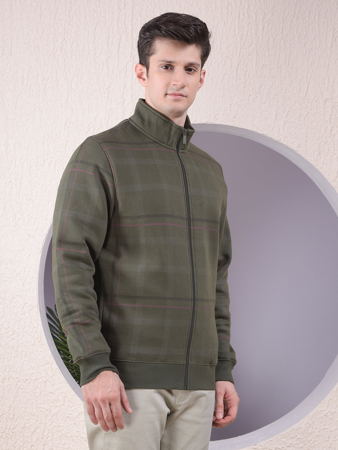 Classy Olive Checked Sweatshirt