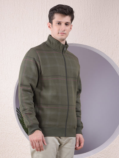 Classy Olive Checked Sweatshirt