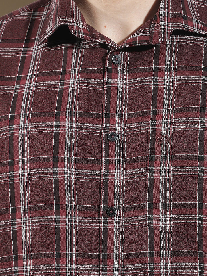 Maroon Checked 100% Cotton Shirt