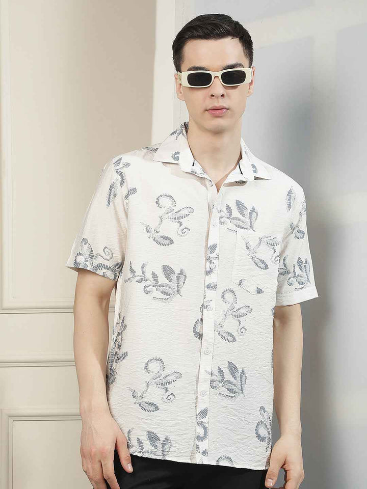 Grey Floral Printed Shirt