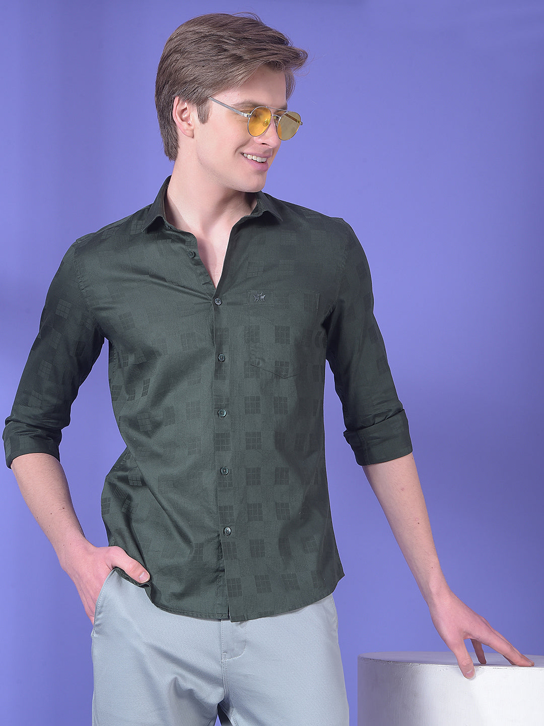 Green Jacquard 100% Cotton Shirt