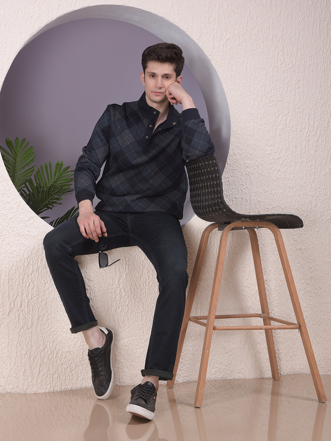 Bold Navy Blue Printed Sweatshirt