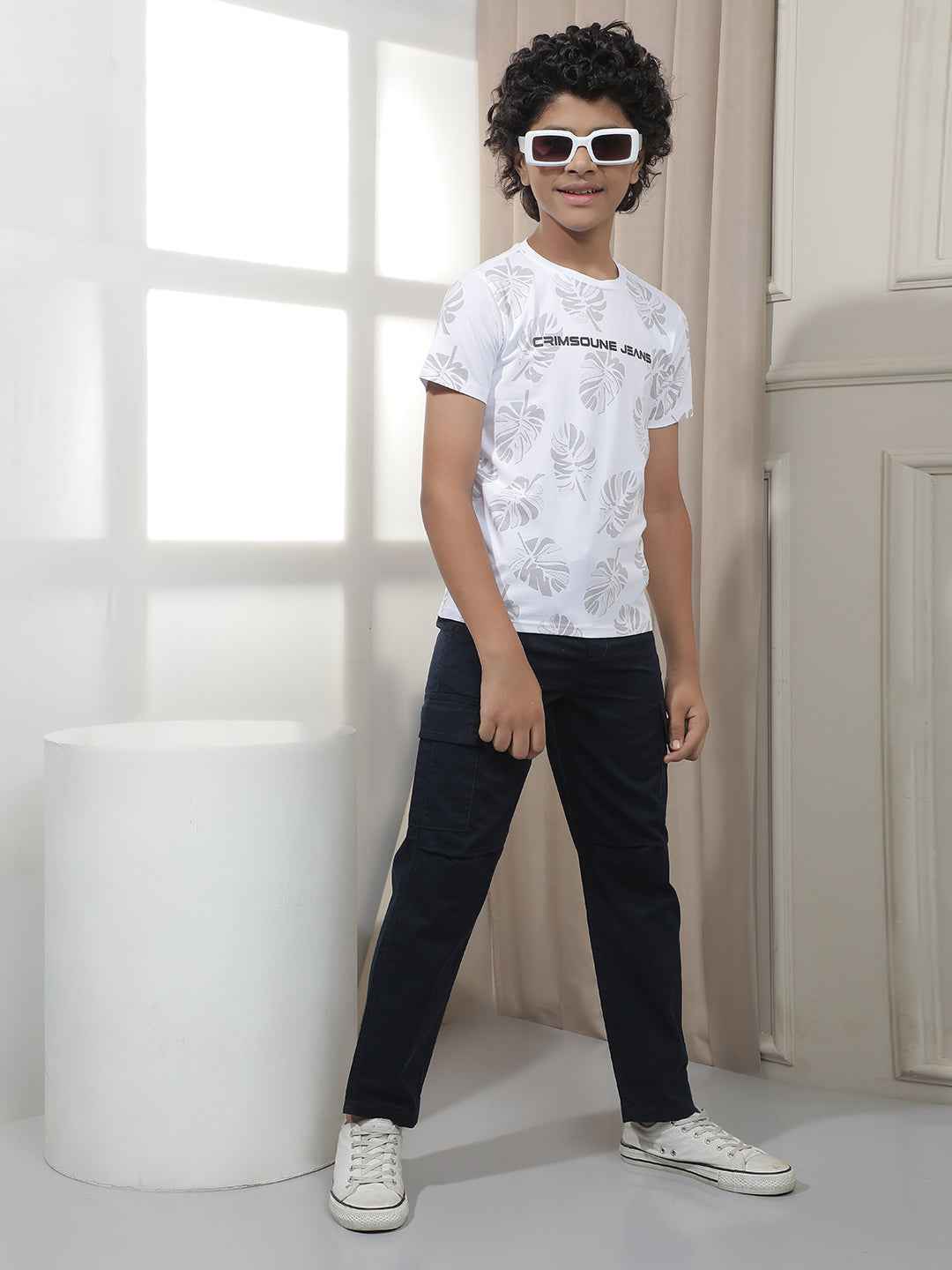 White Tropical Leaf Print T-Shirt