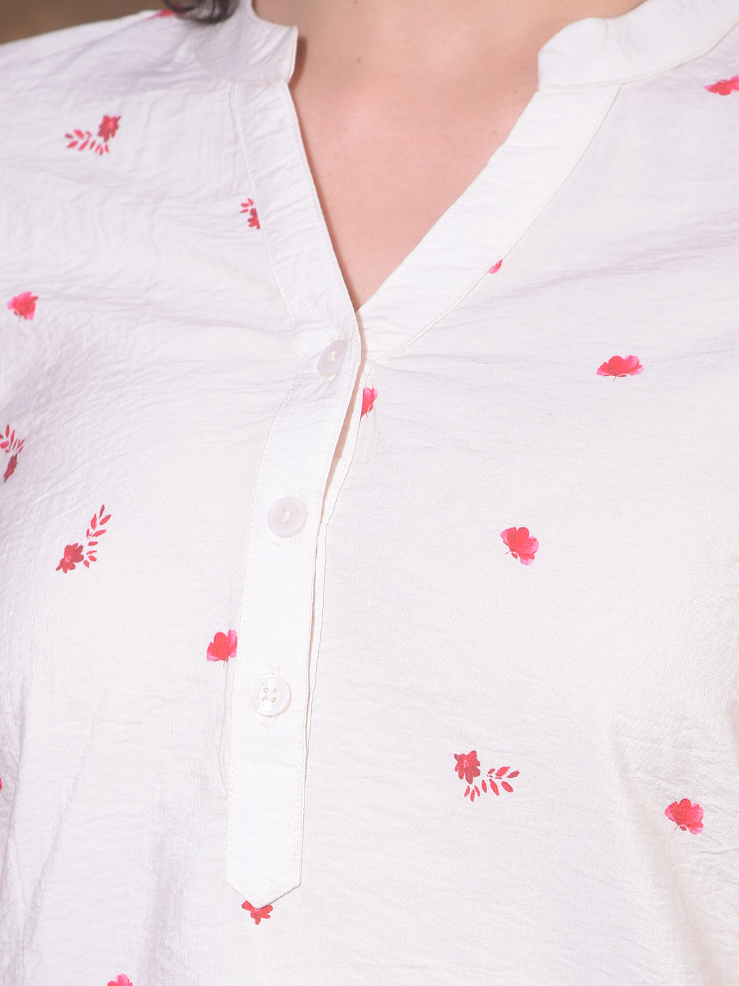 Maroon Floral Print V-Neck Top