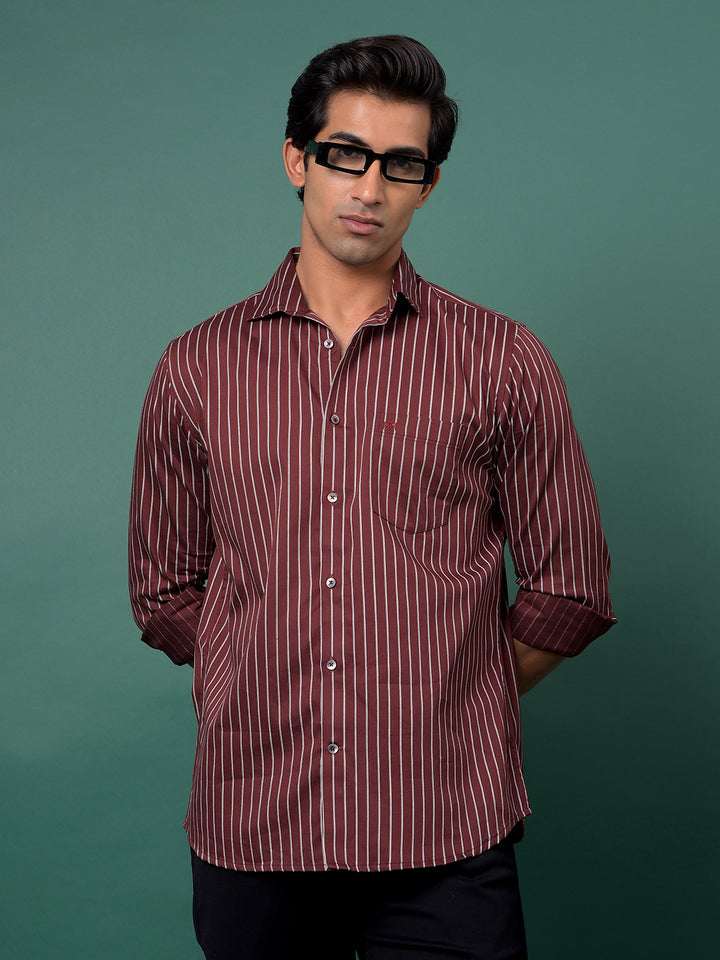 Maroon Vertical Stripes Shirt