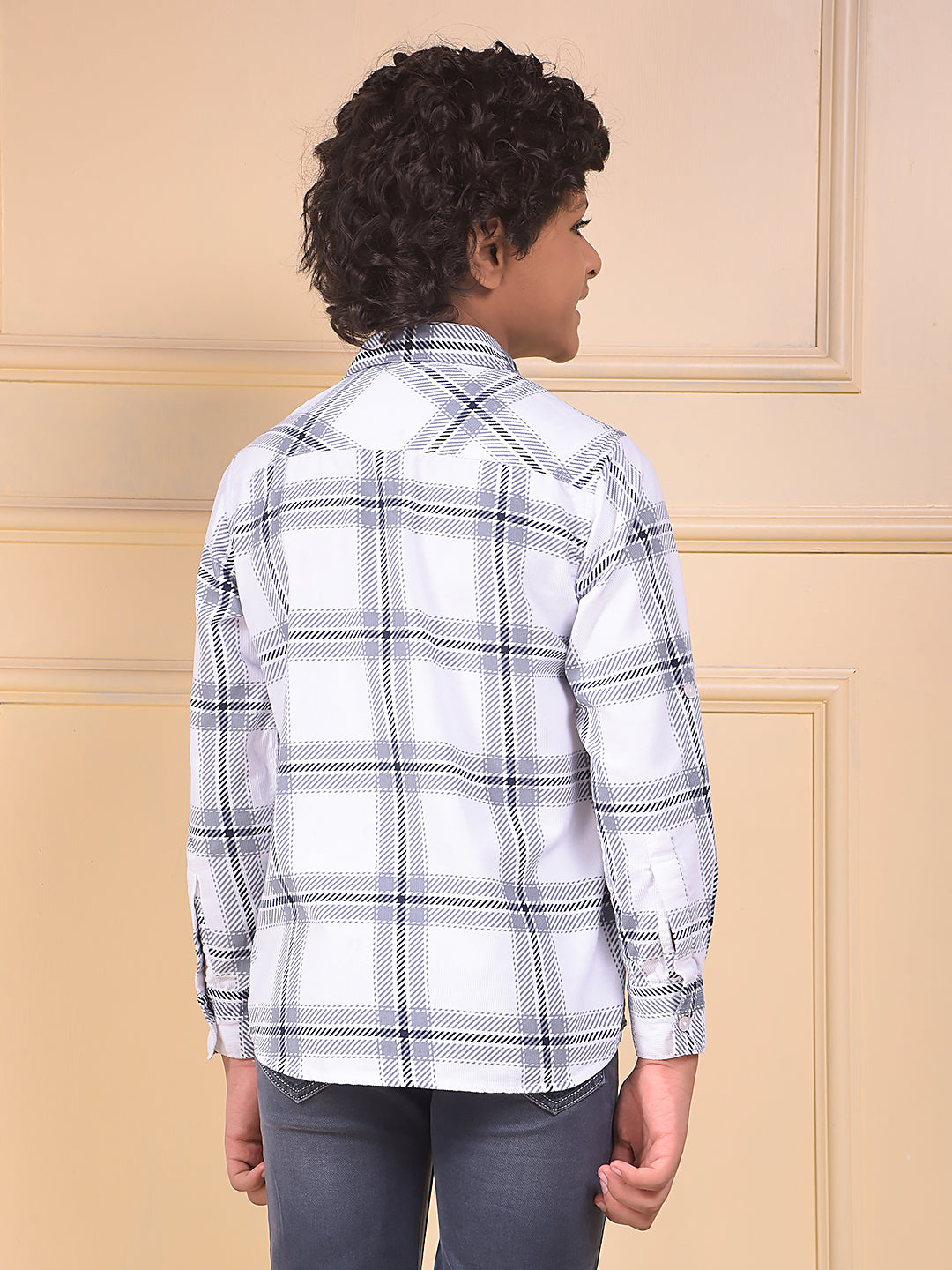 Grey Checked 100% Cotton Corduory Shirt
