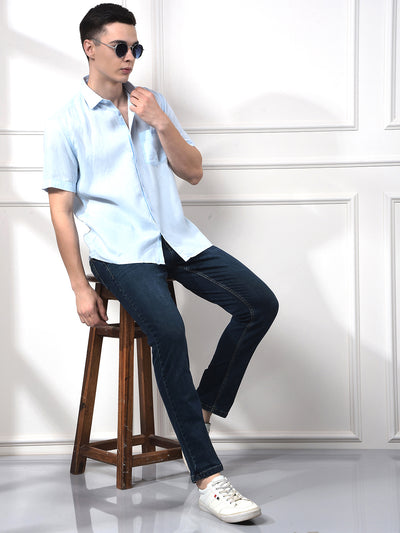 Breeze Blue Linen Short Sleeve Shirt